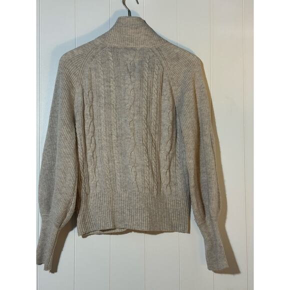 J. Crew Cable Knit Mock Neck Button Front Cardigan Lambswool Sweater - Medium - Picture 2 of 8